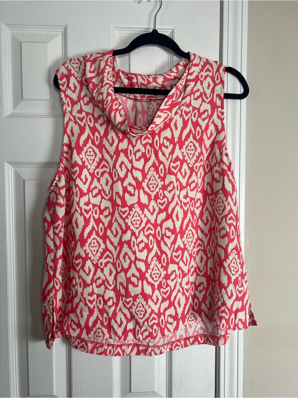 Vince Camuto Cowl Neck Sleeveless Blouse XL Coral Ivory Print Top